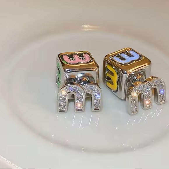 Silver Cube Earrings with Multicolor Accents - Picture 1 of 1